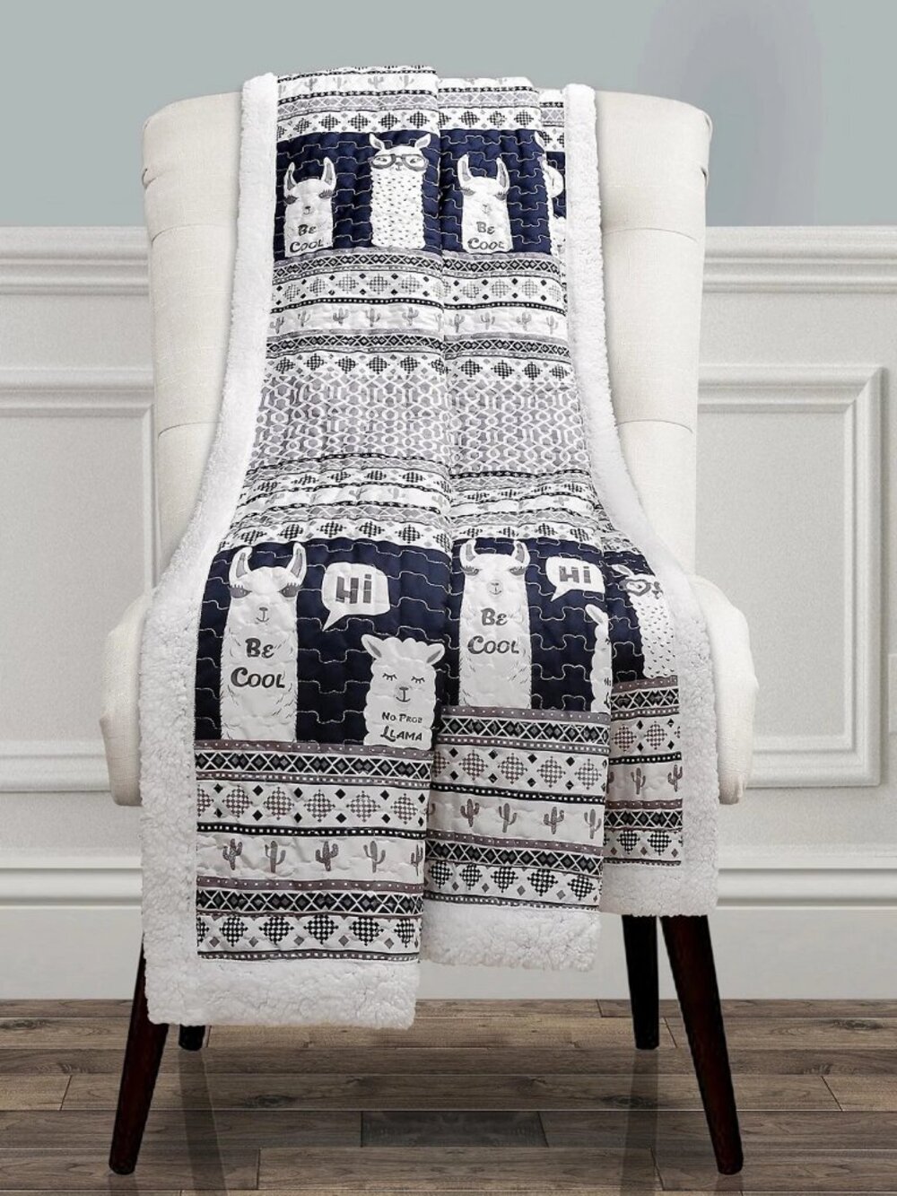 Lush Decor Llama Stripe Sherpa Throw Blanket, Multicolor, 60 Inches X 50 Inches